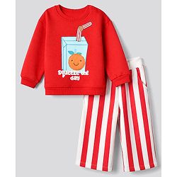 Bonfino Cotton Fleece Winter Wear Suit with Full Sleeves, and Juice Box Applique in Red & White