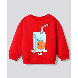 Bonfino Cotton Fleece Winter Wear Suit with Full Sleeves, and Juice Box Applique in Red & White