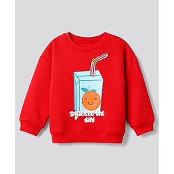 Bonfino Cotton Fleece Winter Wear Suit with Full Sleeves, and Juice Box Applique in Red & White