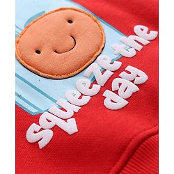 Bonfino Cotton Fleece Winter Wear Suit with Full Sleeves, and Juice Box Applique in Red & White