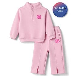 Bonfino Cotton Blend Knit Winter Wear Suit with Full Sleeves and Heart Print in Pink