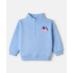 Bonfino Cotton Mixes Fleece Knit Full Drop Shoulder Sleeves Oversized Sweatshirt and Pant Set with Strawberry Print - Light Blue