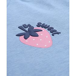 Bonfino Cotton Mixes Fleece Knit Full Drop Shoulder Sleeves Oversized Sweatshirt and Pant Set with Strawberry Print - Light Blue