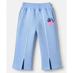 Bonfino Cotton Mixes Fleece Knit Full Drop Shoulder Sleeves Oversized Sweatshirt and Pant Set with Strawberry Print - Light Blue