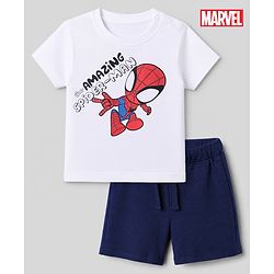 Bonfino Marvel 100% Cotton Single Jersey Knit Half Sleeves T-Shirt & Shorts Set With Spiderman Graphic - White