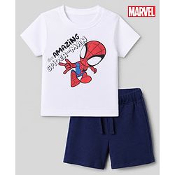 Bonfino Marvel 100% Cotton Single Jersey Knit Half Sleeves T-Shirt & Shorts Set With Spiderman Graphic - White