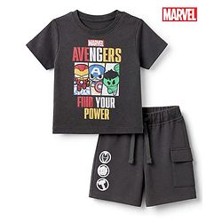 Bonfino Marvel 100% Cotton Single Jersey Knit Half Sleeves T-Shirt & Shorts Set With Marvel Graphic - Grey