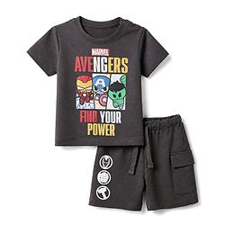 Bonfino Marvel 100% Cotton Single Jersey Knit Half Sleeves T-Shirt & Shorts Set With Marvel Graphic - Grey
