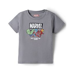 Bonfino Marvel Cotton Half Sleeves T-Shirt with Avengers Print Front & Back - Grey