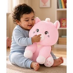Bonfino Plush Cat Soft Toy 30 cm - Pink| Ultra Soft & Cuddly|Plush Snuggle Companion| Lightweight & Travel Friendly| BIS Certified| Ideal Gift for Babies & Kids| Home & Car Decor