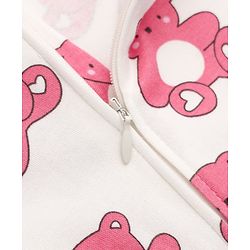 Bonfino 100% Cotton Knit Full Sleeves Sleep Suit with Heart & Bear Print Pack of 3 - Pink , Dark Pink & White