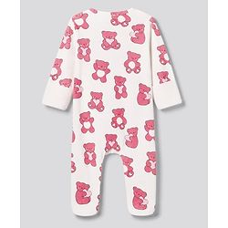 Bonfino 100% Cotton Knit Full Sleeves Sleep Suit with Heart & Bear Print Pack of 3 - Pink , Dark Pink & White