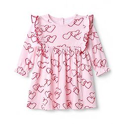 Bonfino Cotton Knit Fit and Flare Frock Dress with Full Sleeves and Hearts Print in Light Pink