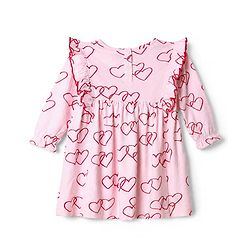 Bonfino Cotton Knit Fit and Flare Frock Dress with Full Sleeves and Hearts Print in Light Pink