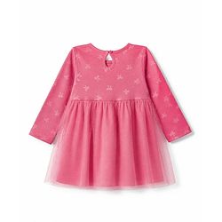Bonfino 100% Cotton Knit Fit and Flare Frock and Headband with Full Sleeves and Bow Print in Pink