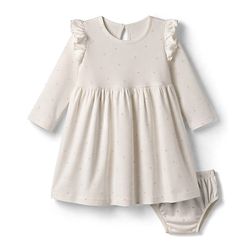 Bonfino Cotton Knit Full Sleeves Heart Printed Frock with Bloomer - White