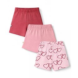 Bonfino 100% Cotton Knit Solid &  Hearts Printed Shorts Pack of 3 - Pink