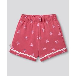 Bonfino Knit 100% Cotton Bow & Stripe Printed Shorts Pack of 3 -red, White & Pink