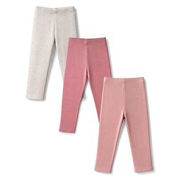 Bonfino 100% Cotton Knit Full Length Solid & Hearts Printed  Leggings Pack of 3 - Light Pink & White