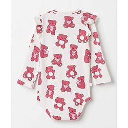 Bonfino Cotton Knit 100% Cotton Full Sleeves Teddy Bear Printed Onesies Pack of 3 - White & Pink