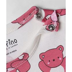 Bonfino Cotton Knit 100% Cotton Full Sleeves Teddy Bear Printed Onesies Pack of 3 - White & Pink