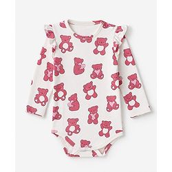 Bonfino Cotton Knit 100% Cotton Full Sleeves Teddy Bear Printed Onesies Pack of 3 - White & Pink