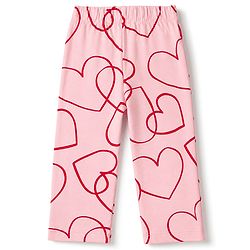 Bonfino 100% Cotton Knit Full Sleeves Co-Ords Shirt & Pyjama Night Suit with Heart Print - Pink