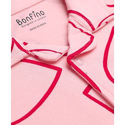Bonfino 100% Cotton Knit Full Sleeves Co-Ords Shirt & Pyjama Night Suit with Heart Print - Pink