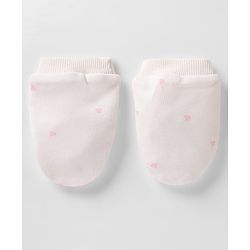 Bonfino 100% Cotton Knit Cap, Mitten & Booties Set With Heart Print & Bow Applique White - Diameter 10 cm