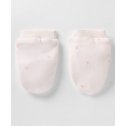 Bonfino 100% Cotton Knit Cap, Mitten & Booties Set With Heart Print & Bow Applique White - Diameter 10 cm
