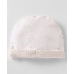 Bonfino 100% Cotton Knit Cap, Mitten & Booties Set With Heart Print & Bow Applique White - Diameter 10 cm