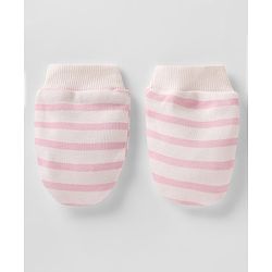 Bonfino 100% Cotton Knit Striped Cap, Mitten & Booties Set With Bow Applique White - Diameter 10 cm