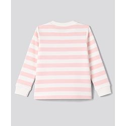 Bonfino 100% Cotton Knit Full Sleeves Striped T-Shirt & Pyjama Night Suit with Bow Embroidery - White