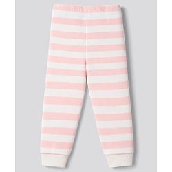 Bonfino 100% Cotton Knit Full Sleeves Striped T-Shirt & Pyjama Night Suit with Bow Embroidery - White