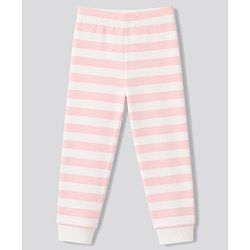 Bonfino 100% Cotton Knit Full Sleeves Striped T-Shirt & Pyjama Night Suit with Bow Embroidery - White