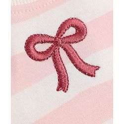 Bonfino 100% Cotton Knit Full Sleeves Striped T-Shirt & Pyjama Night Suit with Bow Embroidery - White