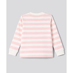 Bonfino 100% Cotton Knit Full Sleeves Striped T-Shirt & Pyjama Night Suit with Bow Embroidery - White