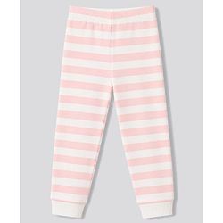 Bonfino 100% Cotton Knit Full Sleeves Striped T-Shirt & Pyjama Night Suit with Bow Embroidery - White