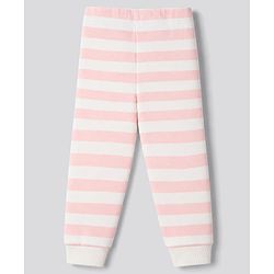 Bonfino 100% Cotton Knit Full Sleeves Striped T-Shirt & Pyjama Night Suit with Bow Embroidery - White