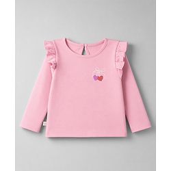 Bonfino 100% Cotton Knit Full Sleeves T-Shirts with Frill Detailing and Hearts Print Pack of 3 - Light Pink Pink & White