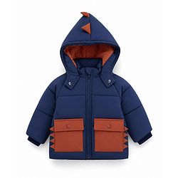 Bonfino Quilted Puffer Hooded Jacket with Full Sleeves and Dino Tail Spikes Pocket - Blue