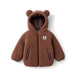 Bonfino Woven Full Sleeves  Fleece Hooded Jackets with Bear Patch & Applique - Dark Brown