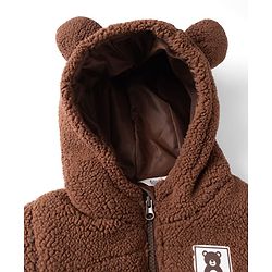 Bonfino Woven Full Sleeves  Fleece Hooded Jackets with Bear Patch & Applique - Dark Brown