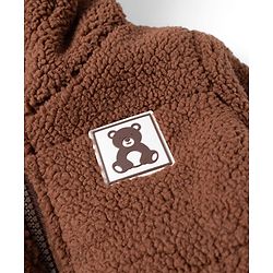 Bonfino Woven Full Sleeves  Fleece Hooded Jackets with Bear Patch & Applique - Dark Brown