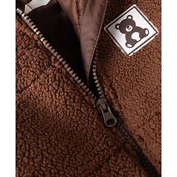 Bonfino Woven Full Sleeves  Fleece Hooded Jackets with Bear Patch & Applique - Dark Brown