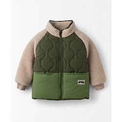 Bonfino Woven Full Raglan Sleeves Solid Color Block Winter Quilted Puffed High Neck Jacket - Dark Green