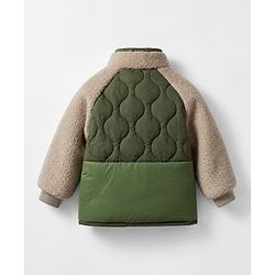 Bonfino Woven Full Raglan Sleeves Solid Color Block Winter Quilted Puffed High Neck Jacket - Dark Green