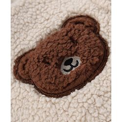 Bonfino Woven Full Sleeves Bear Patch Sherpa Color Block Quilted Hooded Jacket - OffWhite