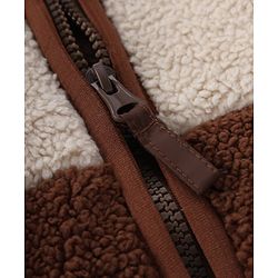 Bonfino Woven Full Sleeves Bear Patch Sherpa Color Block Quilted Hooded Jacket - OffWhite
