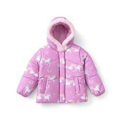 Bonfino Woven Full Sleeves Hooded Padded Jacket with Unicorn Print - Mauve